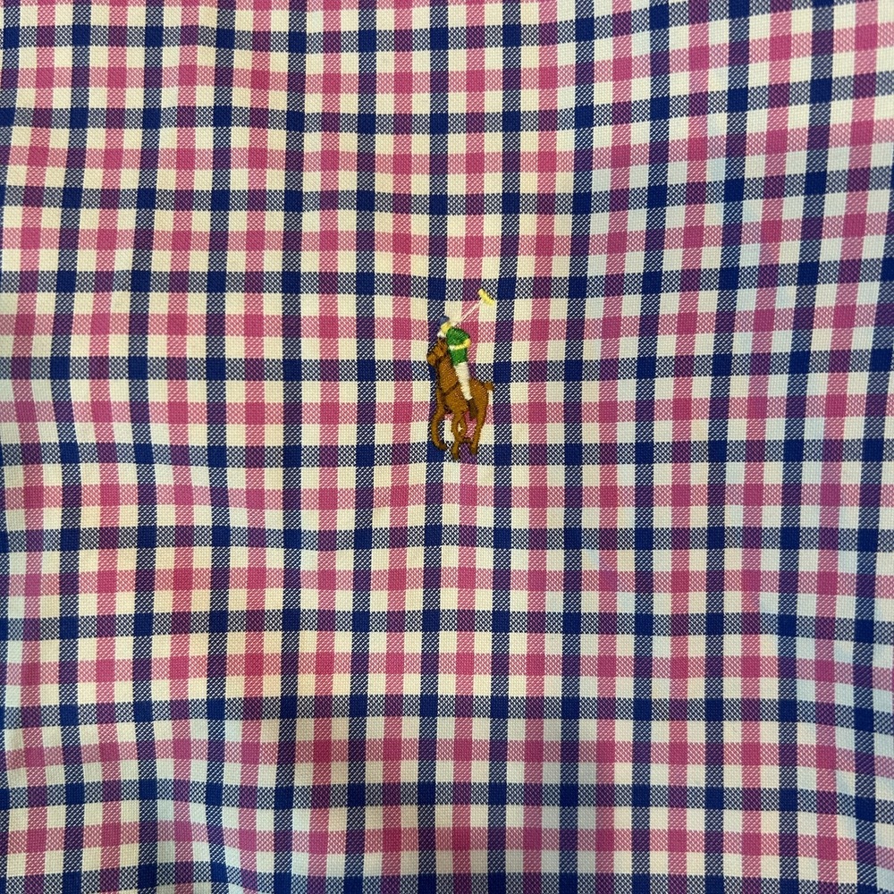 Ralph Lauren Luxury Oxford Mens Dress Shirt Large Cotton Pink White Purple Check - Picture 6 of 6